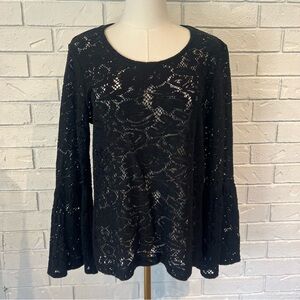 Chicos Black Cotton Lace Bell Long Sleeve Shirt Women’s M